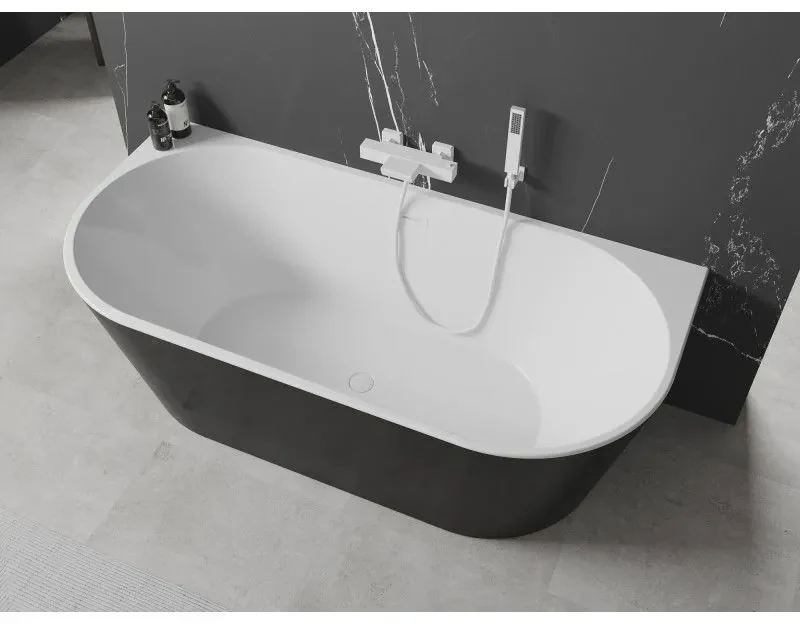 Mexen Oval, voľne stojaca nástenná vaňa 180 x 80 cm, biela-čierna, biely prepad, 52671808075-20