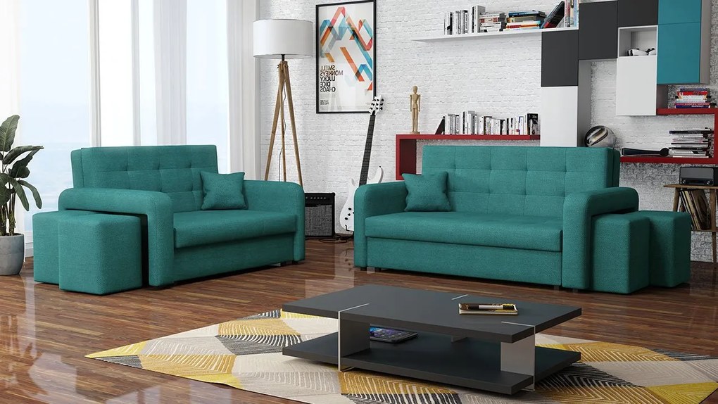 Rozkladacia sedacia súprava s úložným priestorom Clivia Home II + III, Taburetka: ľavá strana (pohovka III) + pravá strana (pohovka II), Dostupné poťahy: Malmo 81