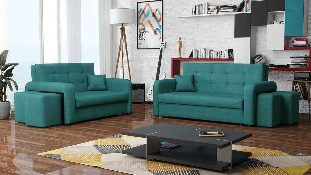 Rozkladacia sedacia súprava s úložným priestorom Clivia Home II + III, Taburetka: ľavá strana (pohovka III) + pravá strana (pohovka II), Dostupné poťahy: Manila 16