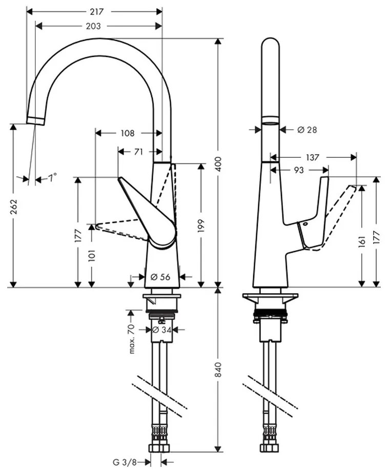Hansgrohe Talis M51, páková drezová batéria 260 s otočným výtokom, chrómová, HAN-72810000