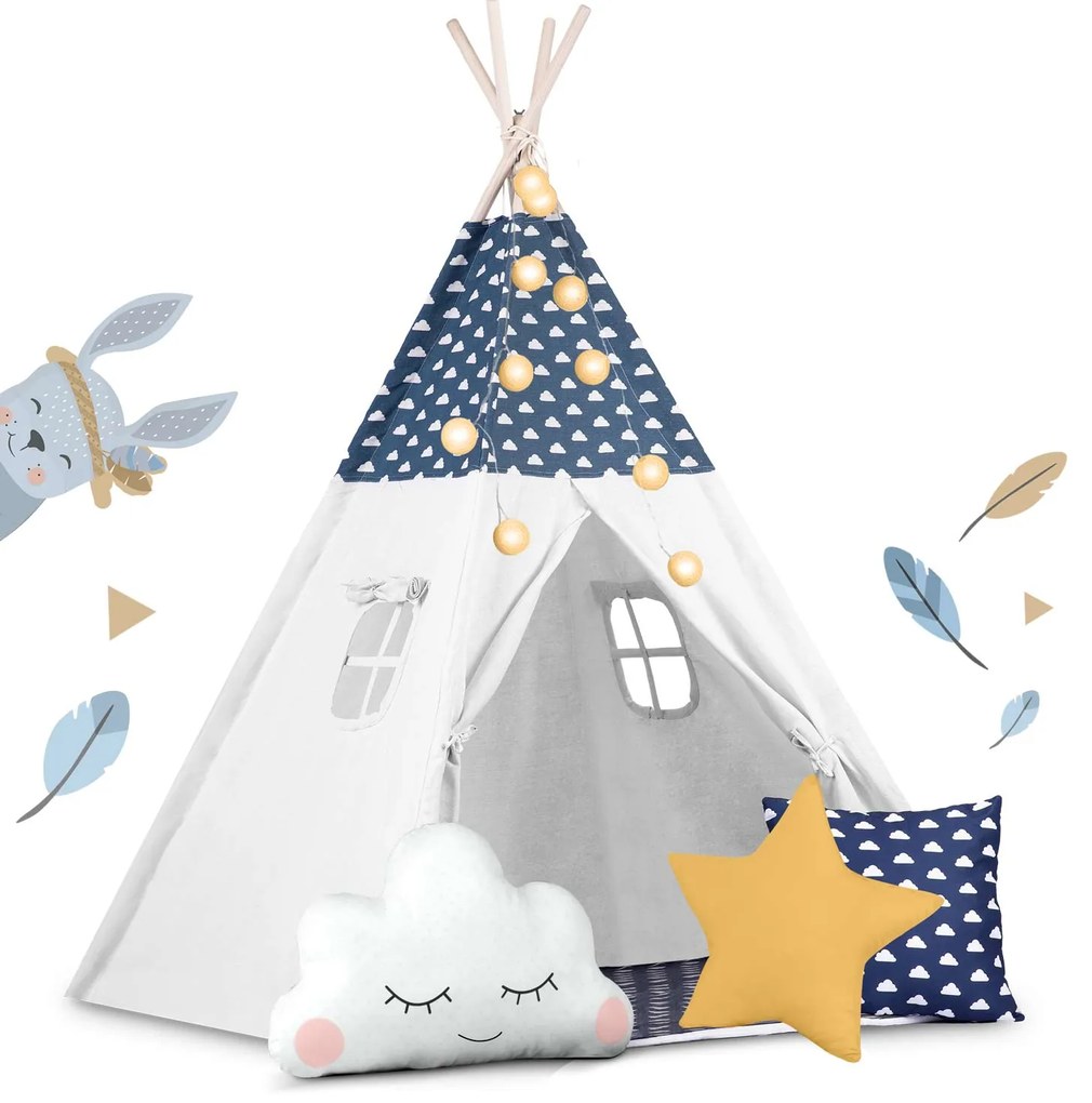 Detský stan Tepee so svetlami Nukido - námornícka modrá