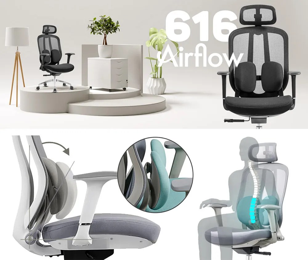 Ergonomická sieťovaná kancelárska stolička MOSH Airflow 616 – čierna