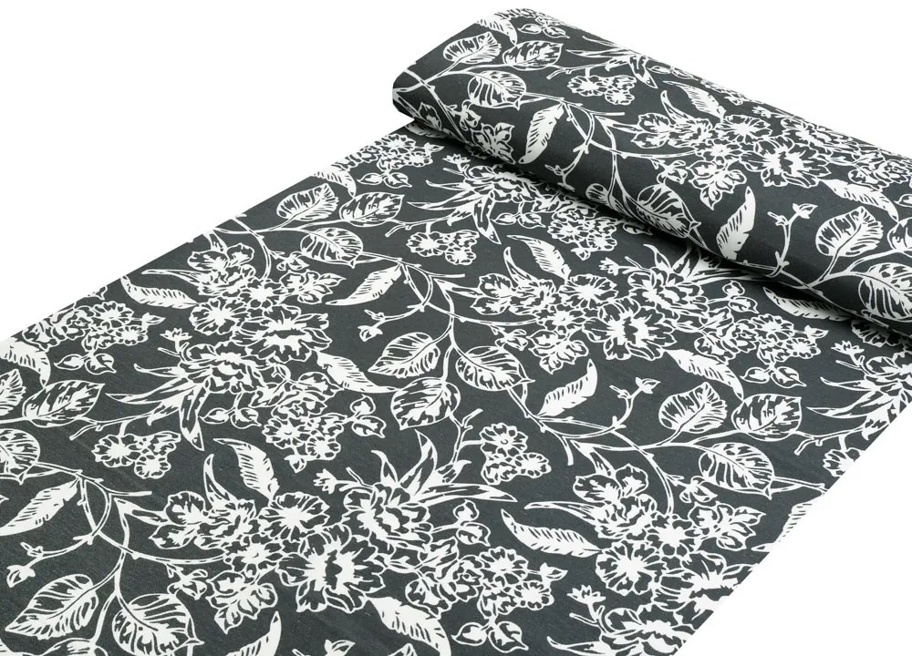 Biante Dekoračný okrúhly obrus PML-105 Biele kvety na čiernom Ø 80 cm