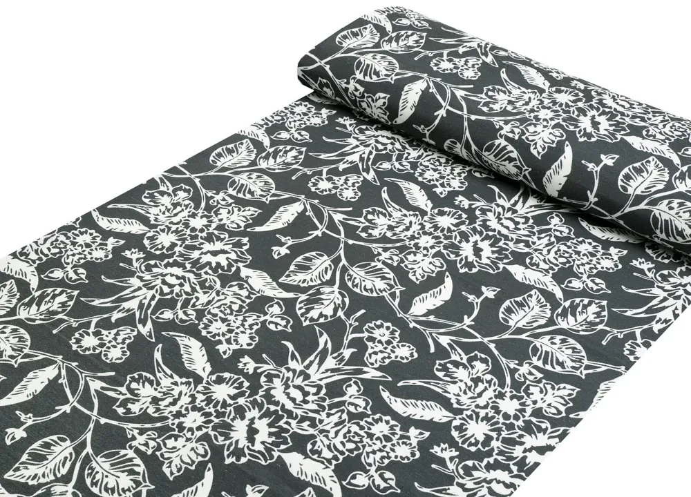 Biante Dekoračný štvorcový obrus PML-105 Biele kvety na čiernom 120x120 cm