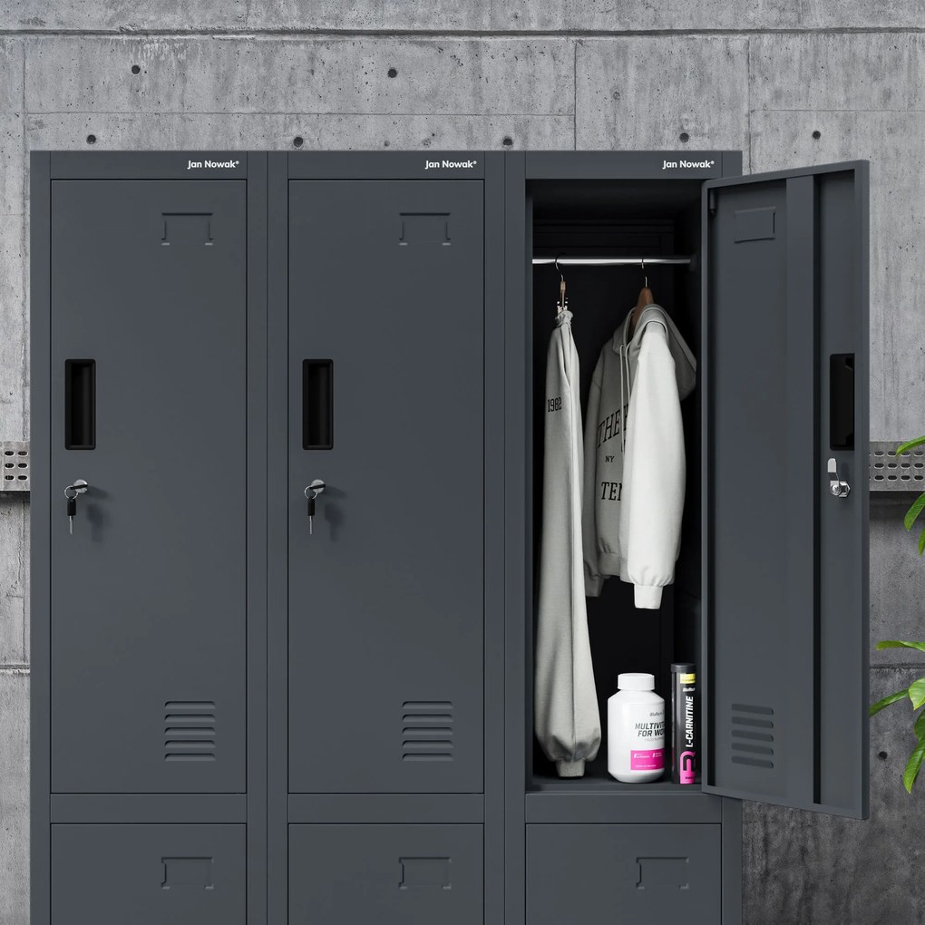 Šatníková skriňa pre zamestnancov antracitová BARTEK 1 Plus 292 x 1720 x 450 mm