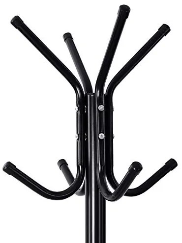 Vešiak na kabáty, kovový, 12hacikov, čierny, 176x49x49cm