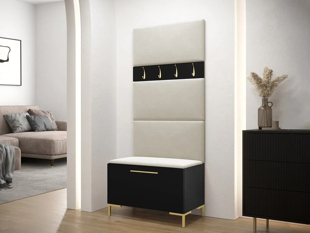 Predsieňová zostava Frunofta III, Farby: dub craft, Farba čalúnenia:: ekokoža Soft 011 (čierna)