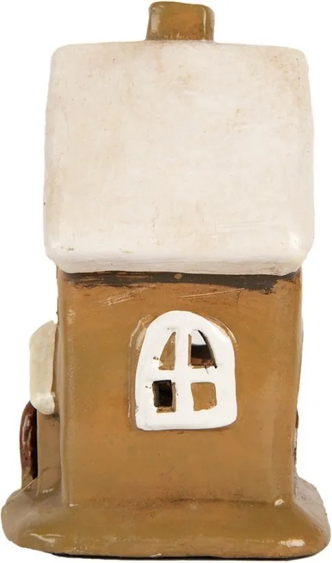 Hnedý keramický svietnik na čajovú sviečku domček Village - 10*10*16 cm