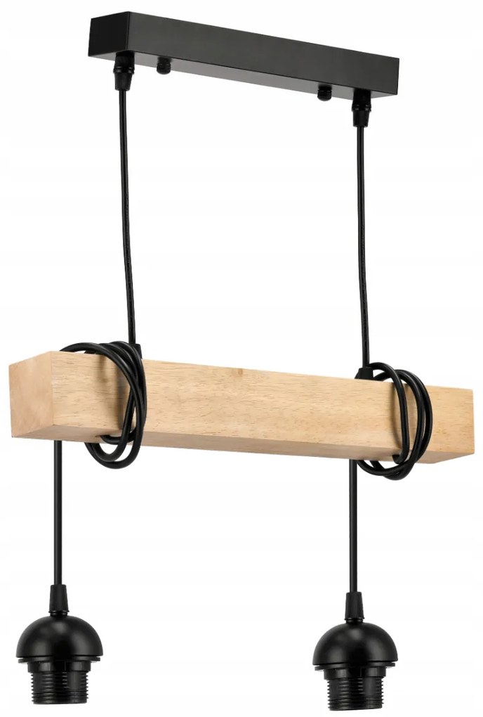 BERGE Závesné stropné svietidlo LED drevený trámový 2xE27 Luster Loft Lampshade Gold