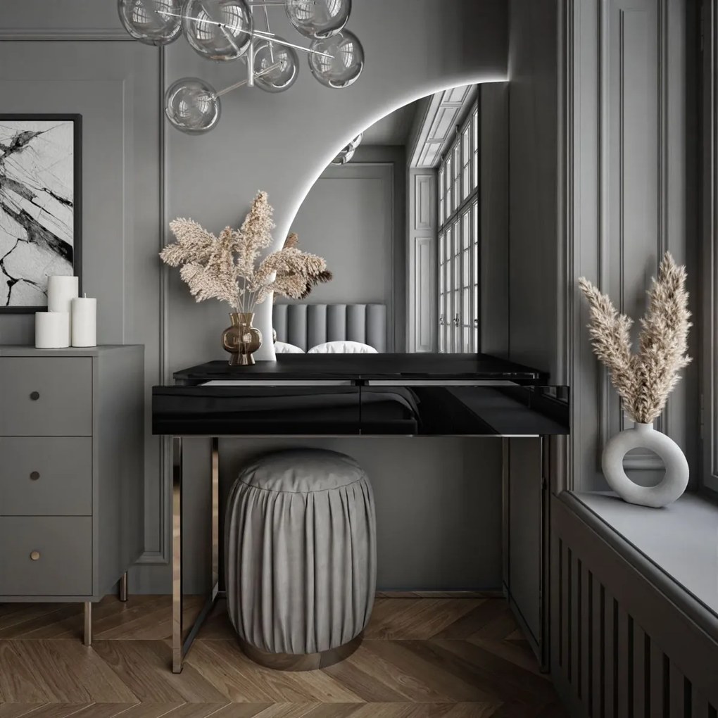 TOALETNÝ STOLÍK EMELINE ČIERNY LESK + CHRÓM LED ZRKADLO ĽAVÉ