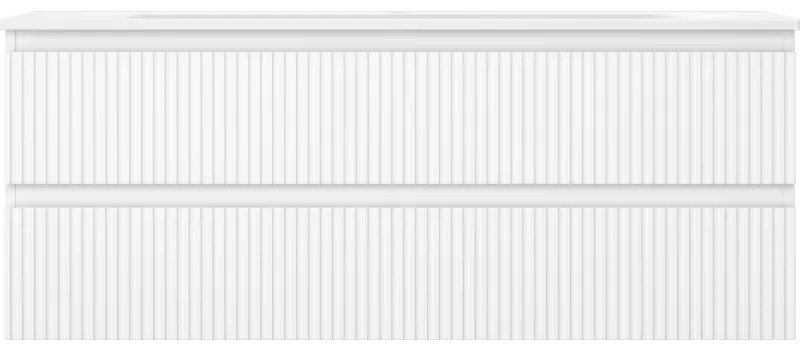 Mexen Rivel, kúpeľňová skrinka 120 cm s umývadlom Vela, 2 zásuvky, drážkovaná, biela matná, 91A20-12047-2-BFF01-W23M01