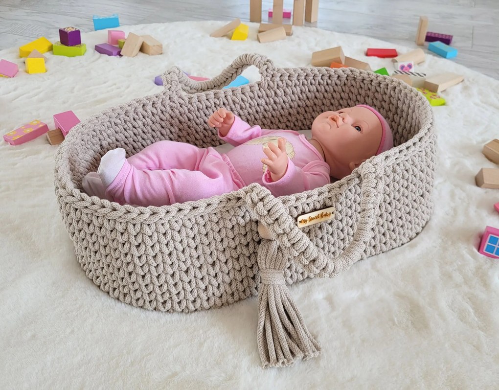 My Sweet Baby Mojžišov kôš BOHO bavlna - nosič bábiky - svetlo béžová