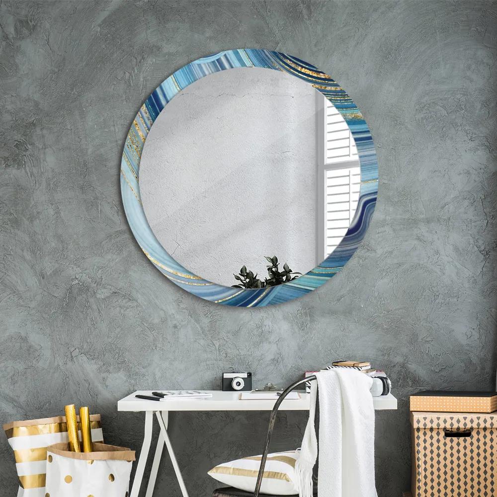 Okrúhle dekoračné zrkadlo s motívom Modrý mramor fi 90 cm