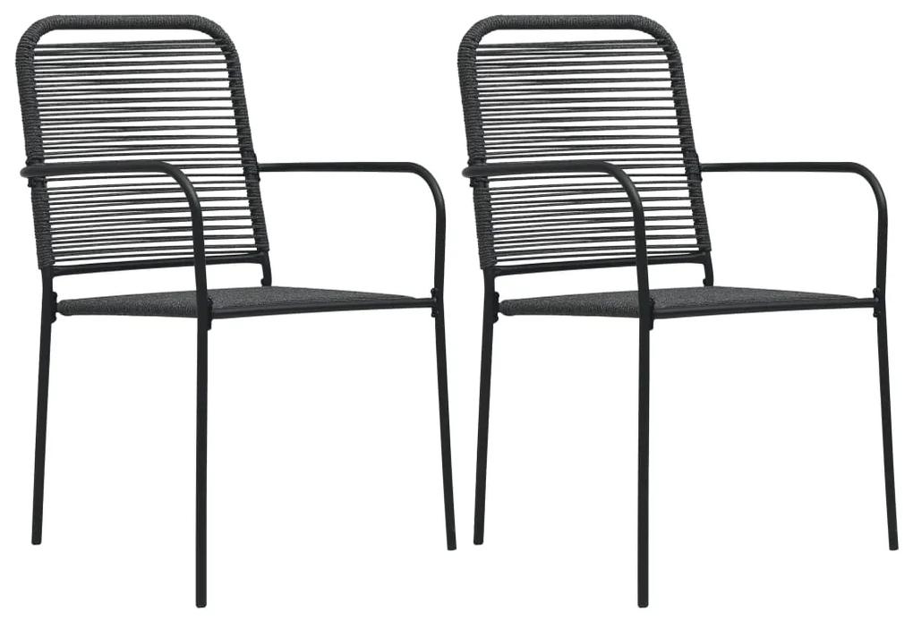 vidaXL Záhradné stoličky 2 ks čierne bavlnené šnúry a oceľ