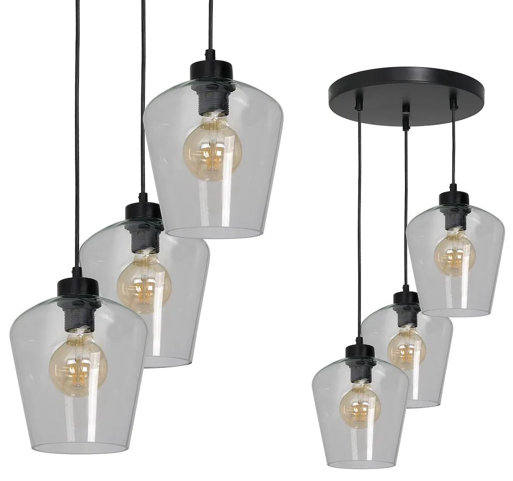 Závesné svietidlo Santiago, 3x transparentné sklenené tienidlo, b, o