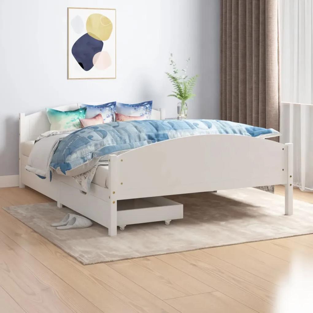Rám postele s 2 zásuvkami biely masívna borovica 140x200 cm