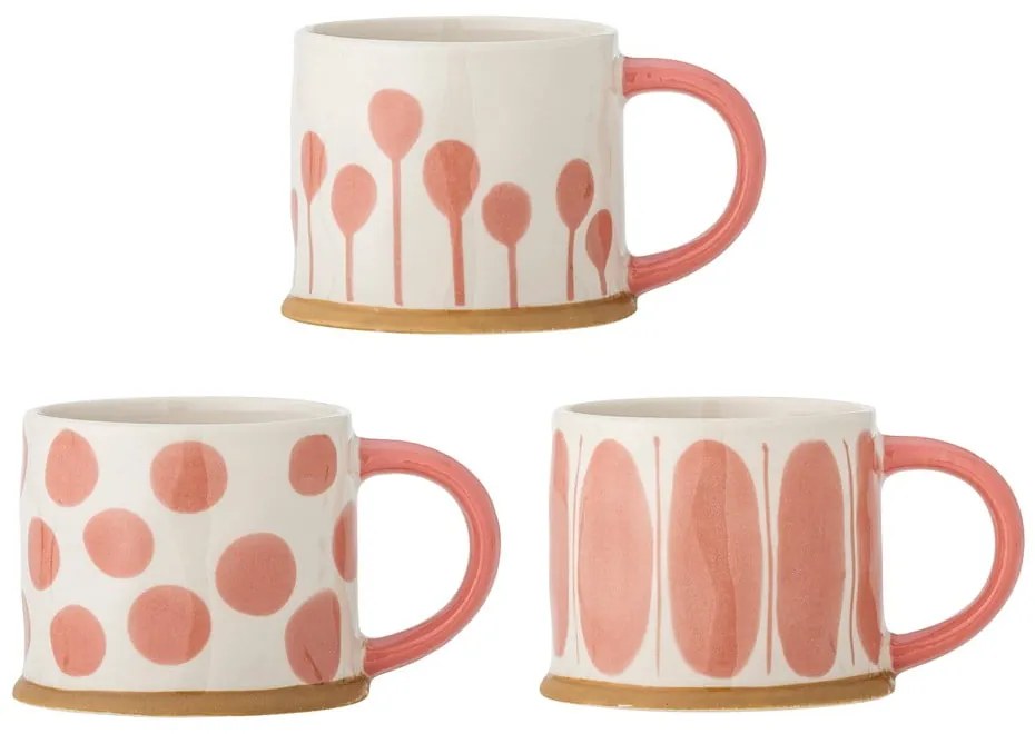 Hrnčeky v súprave 3 ks z kameniny v lososovej farbe/krémovej 450 ml Linora – Bloomingville