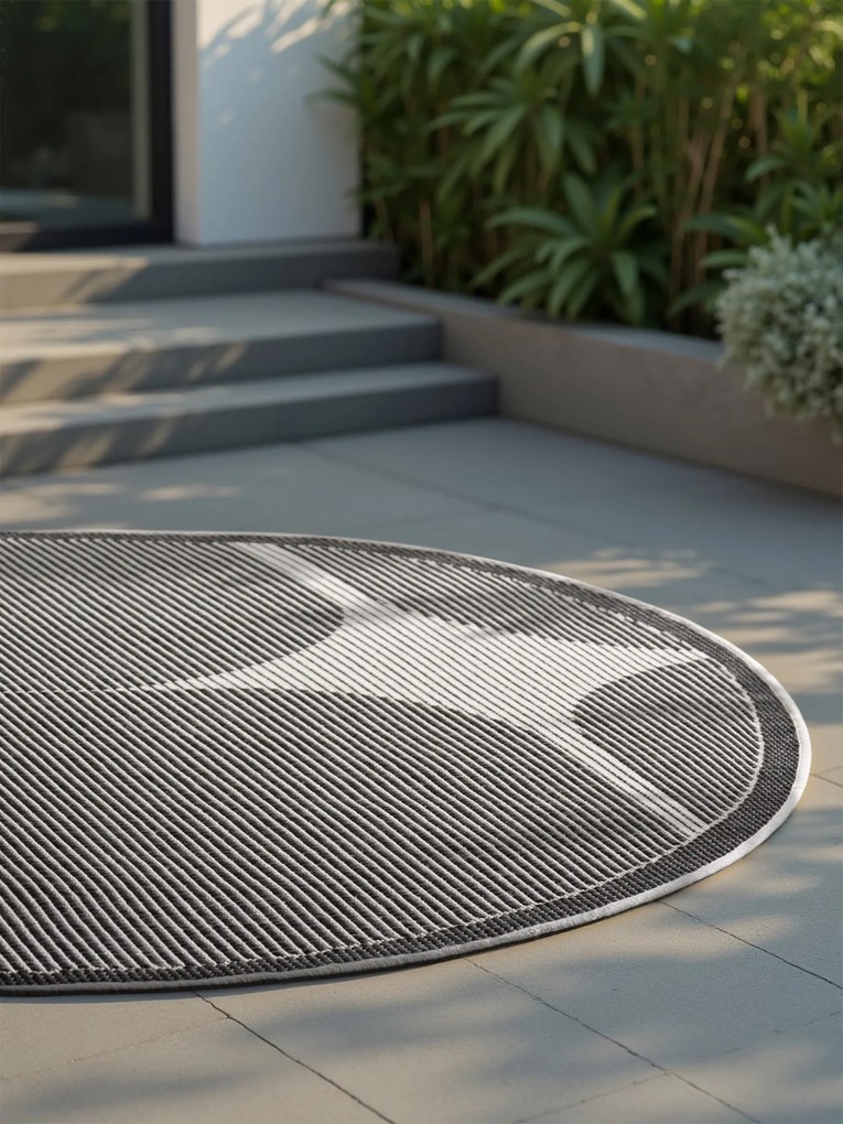 Kusový koberec Duet Bowen 106244 Black/White kruh - na von aj na doma, 160x160 (priemer) kruh, čiernobiela, chodba / predsieň, NORTHRUGS