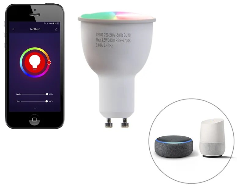 Inteligentné zapustené bodové svetlo biele s oceľou vrátane Wifi GU10 - Rondoo