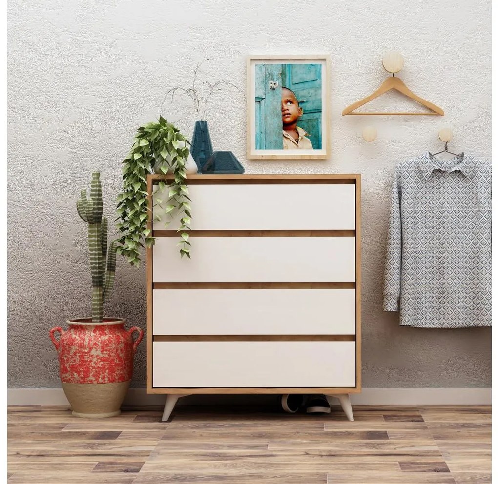 Komoda SUVERA 86x70 cm biela/béžová