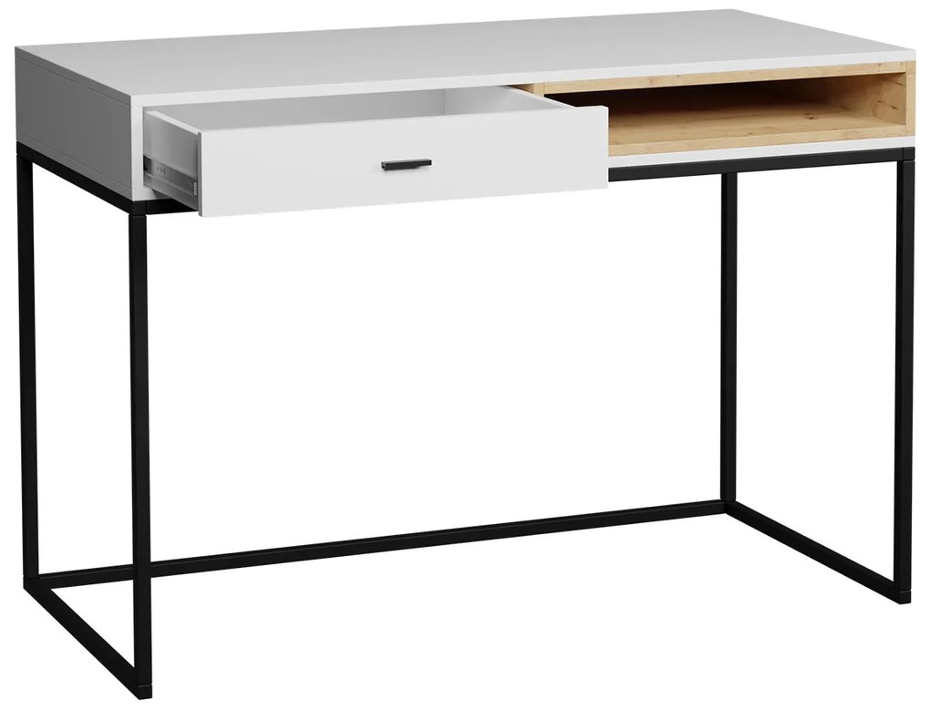 Moderný písací stôl Olier OL01, Farby: biely / biely + dub artisan