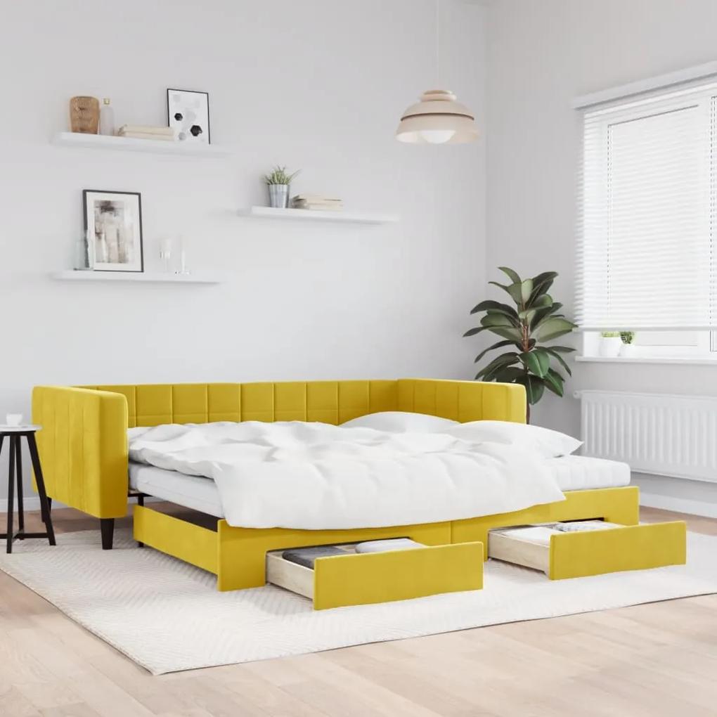Rozkladacia denná posteľ so zásuvkami žltá 100x200 cm zamat 3196775