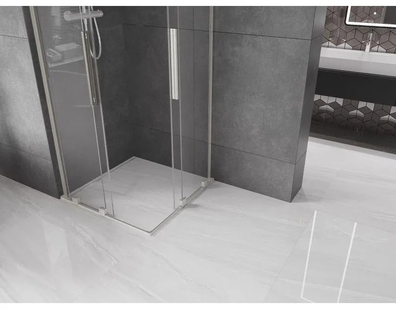 Mexen Velar L Duo, sprchový kút s posuvnými dverami 80 x 80 cm, 8mm číre sklo, brúsená oceľ, 871-080-080-02-03-97
