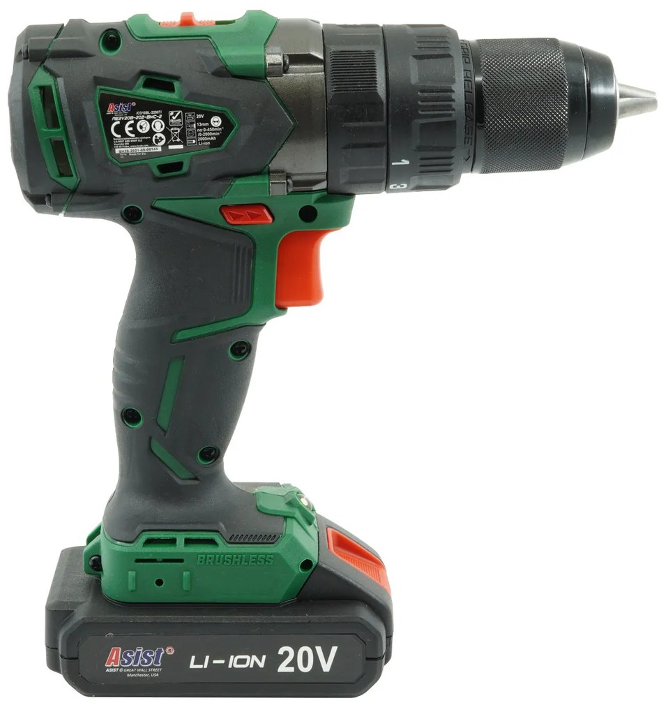 ASIST Aku vŕtačka 20V Li-Ion, bezuhlíkový motor, 2-rýchlostná