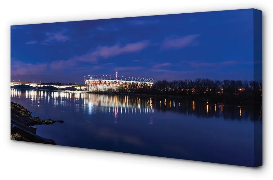 Obraz na plátne Varšavský štadión river most v noci 120x60 cm