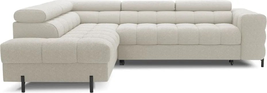 Krémovobiela rozkladacia/s úložným priestorom rohová pohovka z textílie buklé (ľavý roh/do L) Ferucce – ELTAP