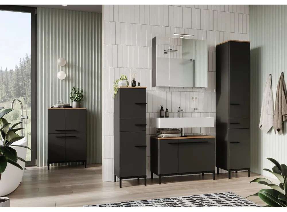 Tmavosivá vysoká kúpeľňová skrinka v dekore duba 60x97 cm Yonkers - Germania