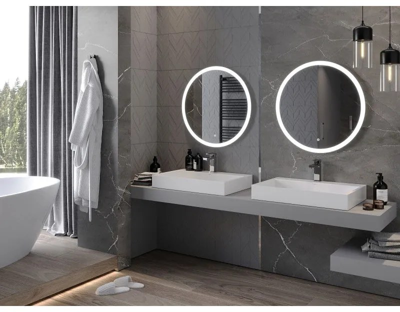 Mexen Oro, okrúhle LED podsvietené kúpeľňové zrkadlo 70 cm, 6000K, vykurovacia podložka proti zahmlievaniu, 9824-070-070-611-00
