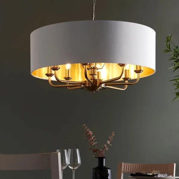 Endon 98938 - Luster na reťazi HIGHCLERE 8xE14/40W/230V Ø 70 cm biela/mosadz