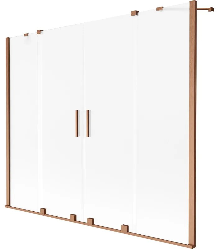Mexen Velar Duo, 2-krídlová posuvná vaňová zástena 180 x 150 cm, 8mm sklo námraza, medená matná, 896-180-000-32-65