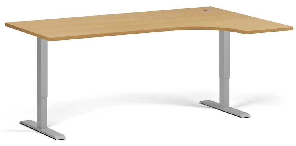 Rohový výškovo nastaviteľný stôl, 180x120 cm, 1 motor, L/P, sivá podnož, buk