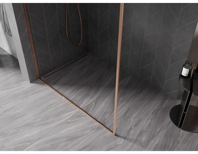 Mexen, Mexen Kioto-XF sprchová stena s rámom 130 x 202 cm, priehľadná 10 mm, brúsená meď - 800-130-104-65-00-X