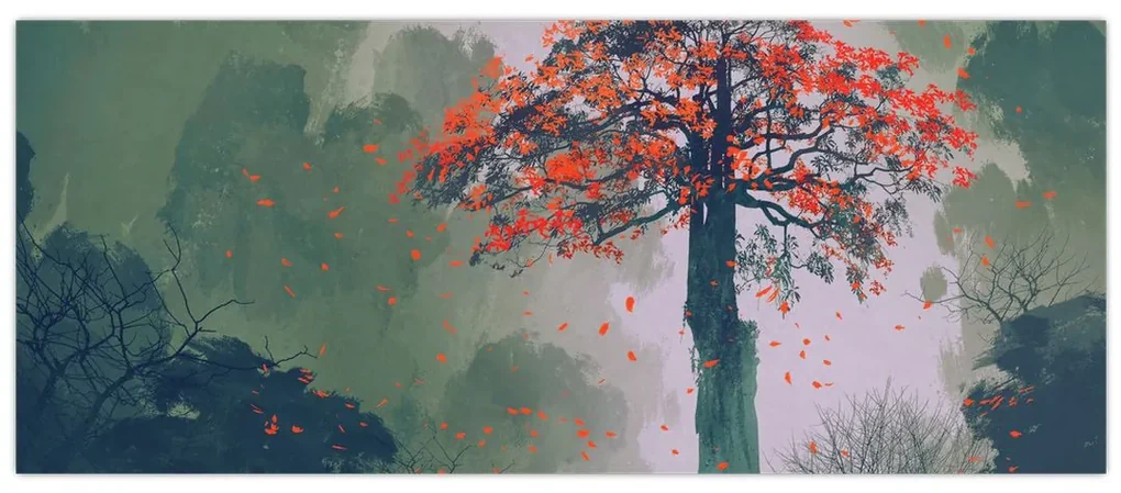 Obraz osamoteného červeného stromu (120x50 cm)