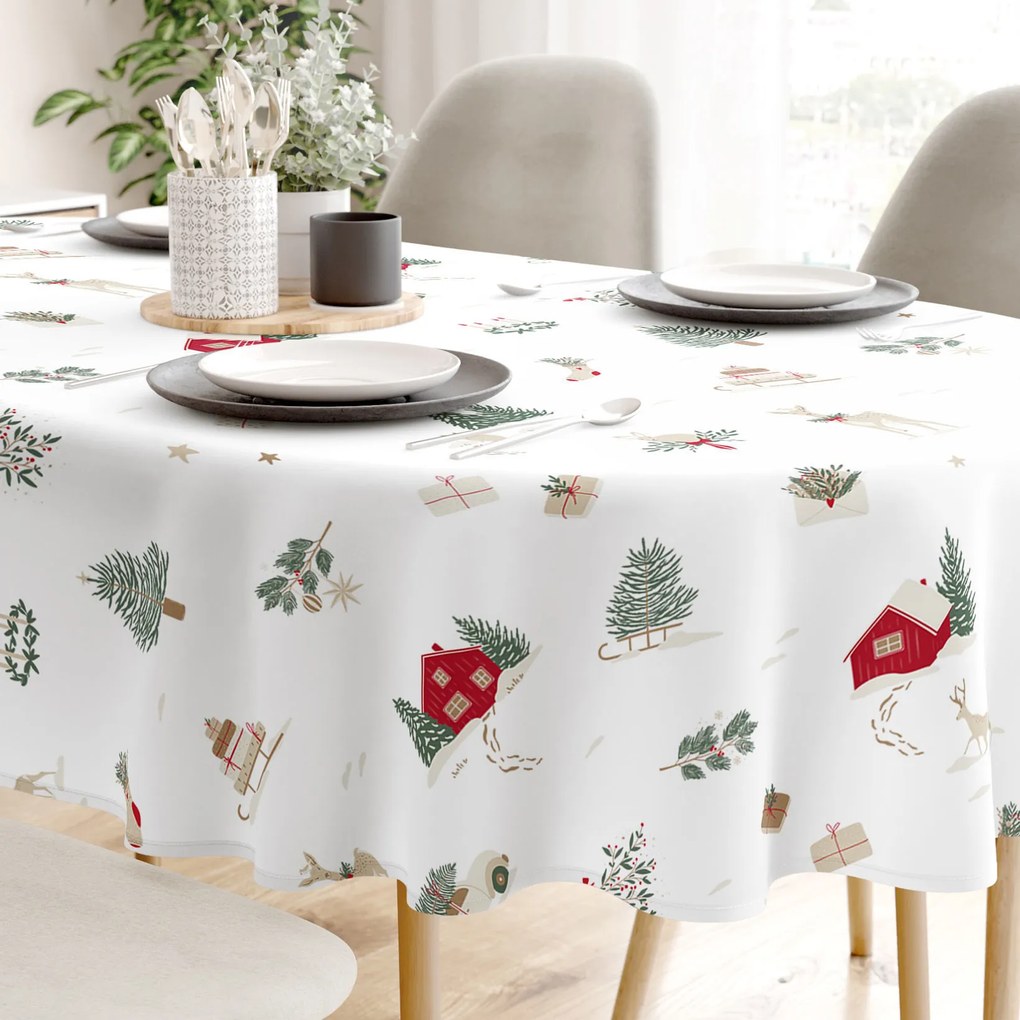 Goldea vianočný oválny obrus z pevnej bavlny - tradičné vianoce 140 x 180 cm