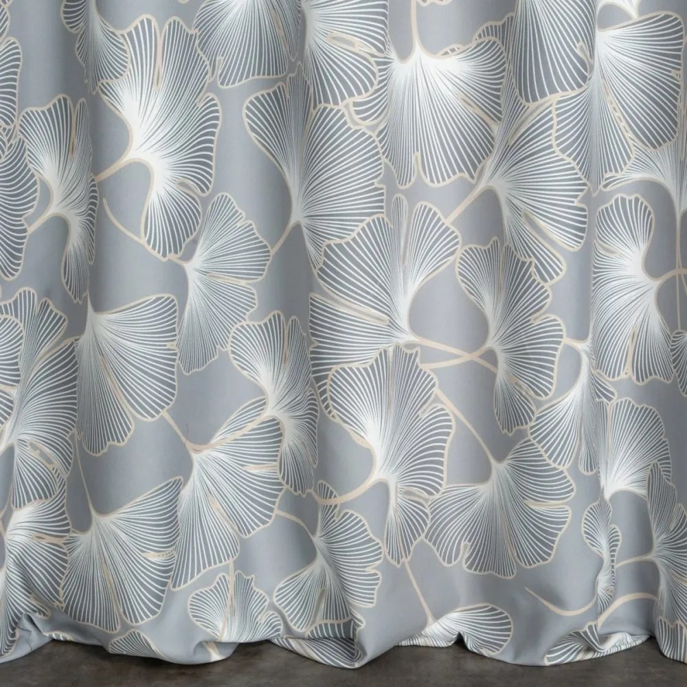 Elegantné sivé závesy s očarujúcim lístim a bielym lemom Dĺžka: 250 cm