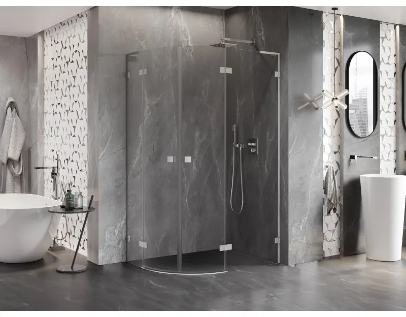 Mexen Lunar, L pravý polkruhový sprchový kút 90 x 70 cm, 8mm číre sklo, oceľový profil, 833L-090P-070L-97-00