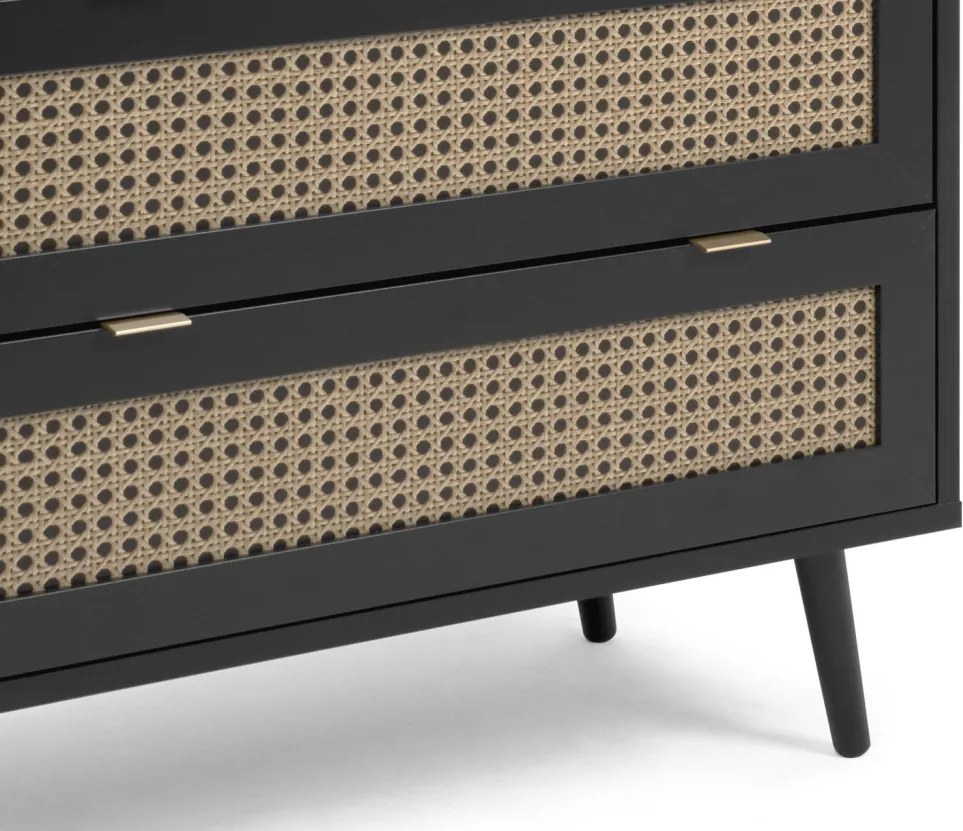 Zásuvková komoda Vienna, čierna/výplet