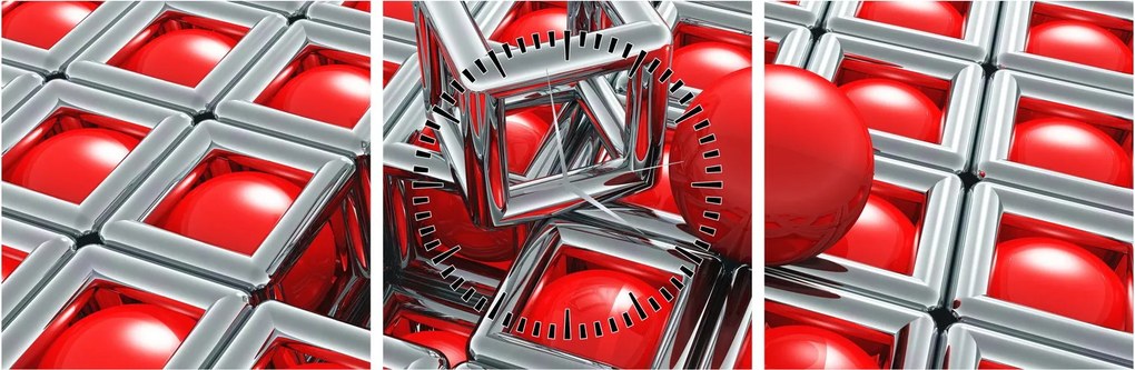 Obraz - 3D metalická abstrakcia (s hodinami) (90x30 cm)