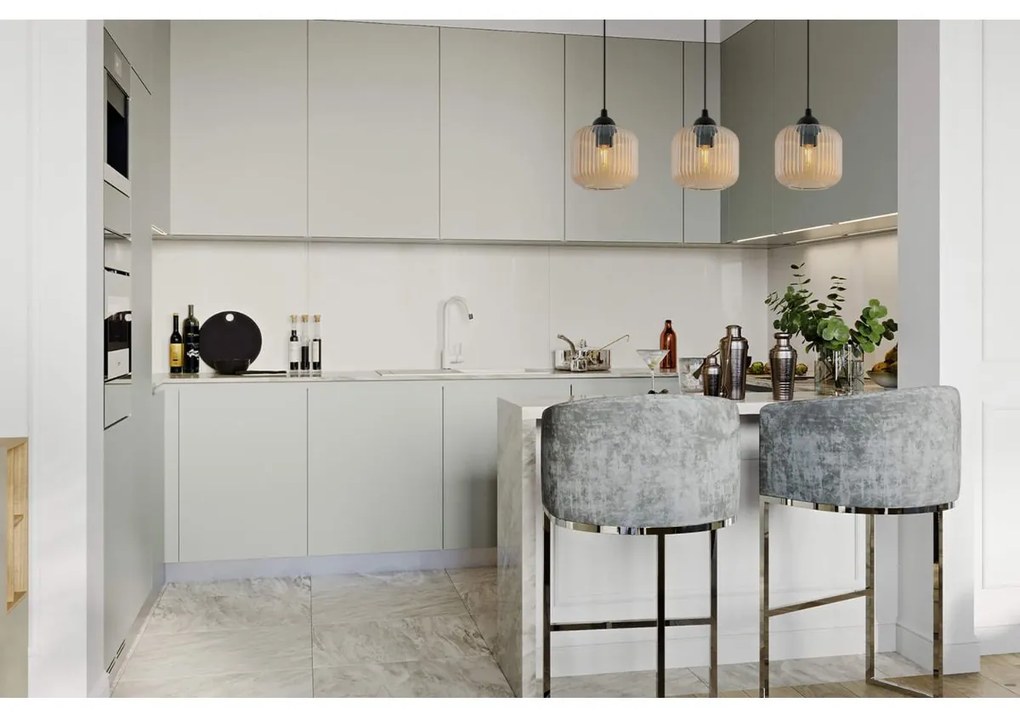 Závesné svietidlo Riffle, 3x medové sklenené tienidlo