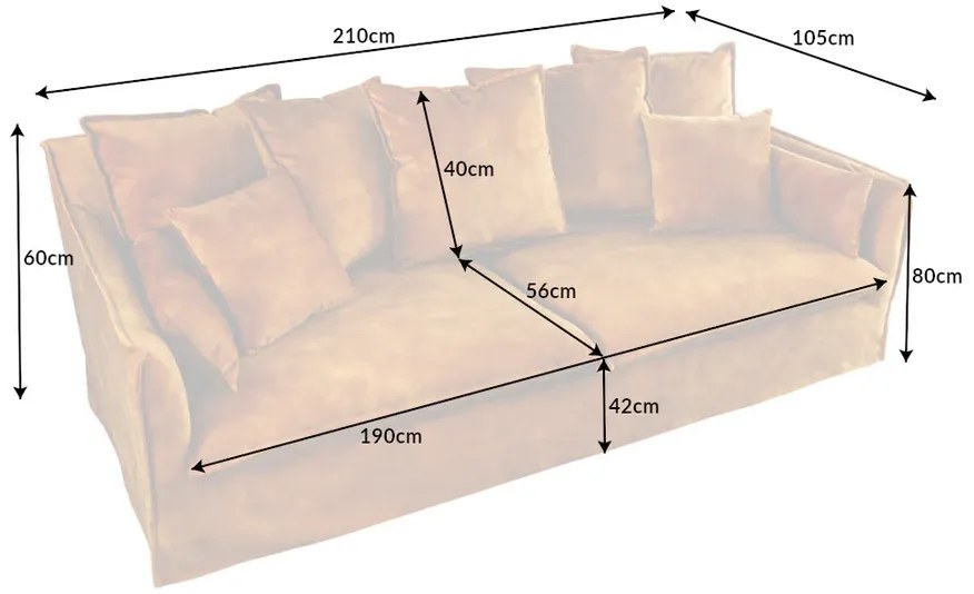 Trojmiestna pohovka HEAVEN 200 cm so zamatovým okrovým čalúnením