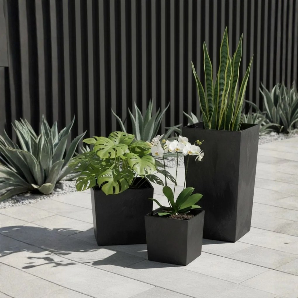 PLASTOVÝ KVETINÁČ PORTO 75X39,5X39,5 CM IMITÁCIA BETÓNU ČIERNA
