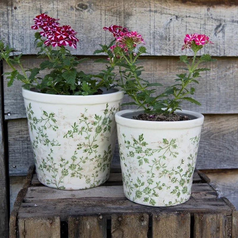 Keramický obal na kvetináč so zelenými kvetmi Ganni green L - Ø16*16 cm