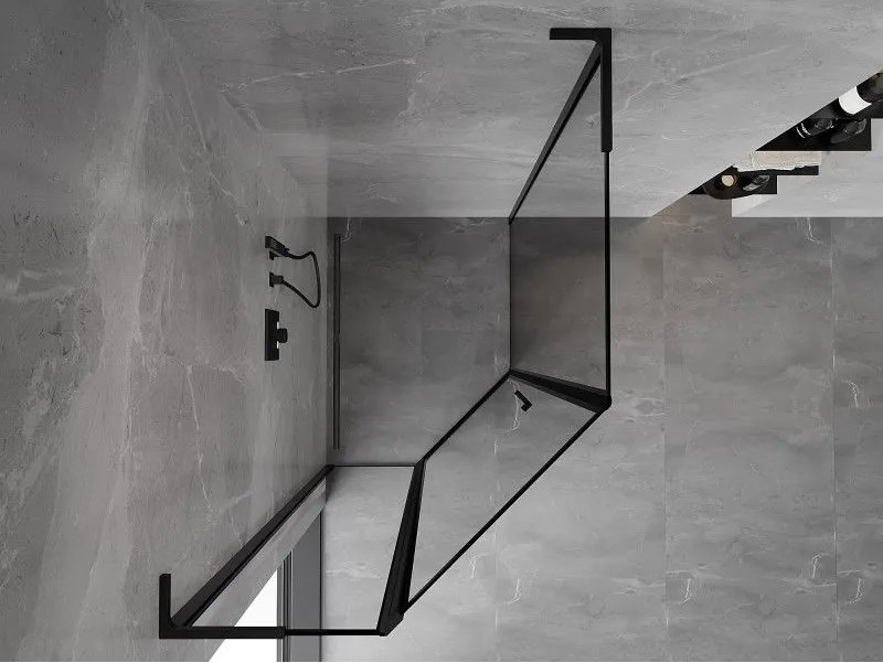 Mexen Mist L, päťuholníkový sprchový kút s krídlovými dverami, 80 x 100 cm, 8mm číre sklo, čierny profil, 8A8L-080-100-70-70-L