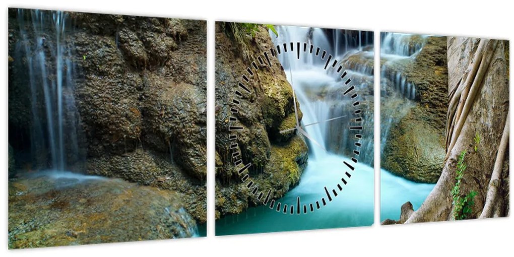 Obraz - Rieka s vodopádmi (s hodinami) (90x30 cm)