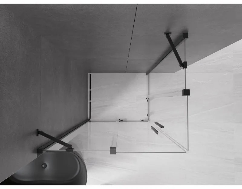 Mexen Velar Duo, sprchový kút s posuvnými dverami 90(dvere) x 80(dvere) cm, 8mm číre sklo, čierny matný profil, 871-090-080-02-70