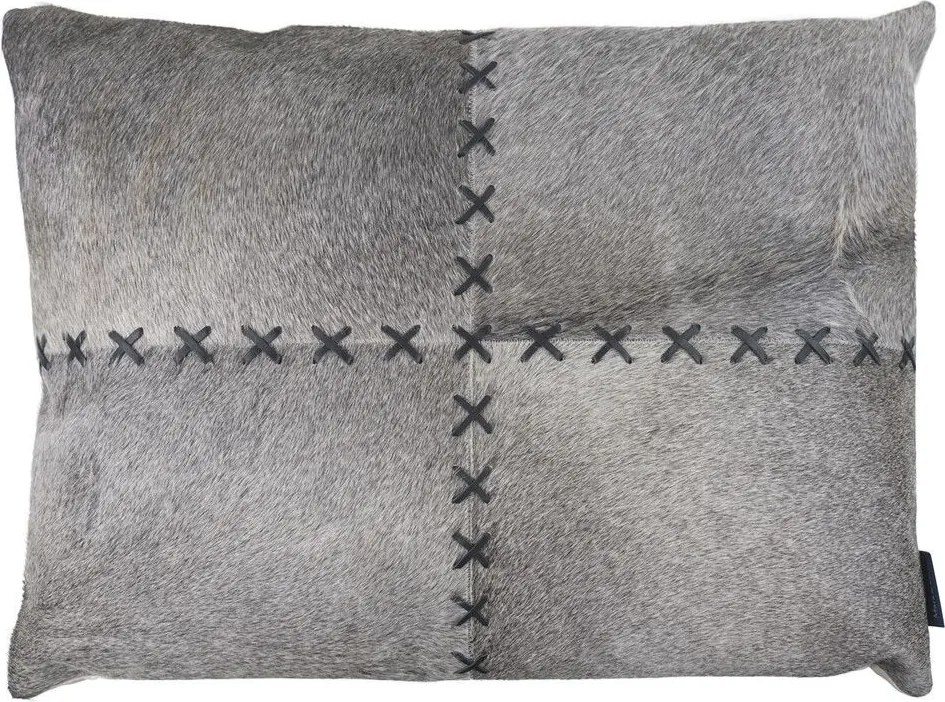 Šedý kožený vankúš s výrazným stehom Stitch Cow - 45*60*15cm
